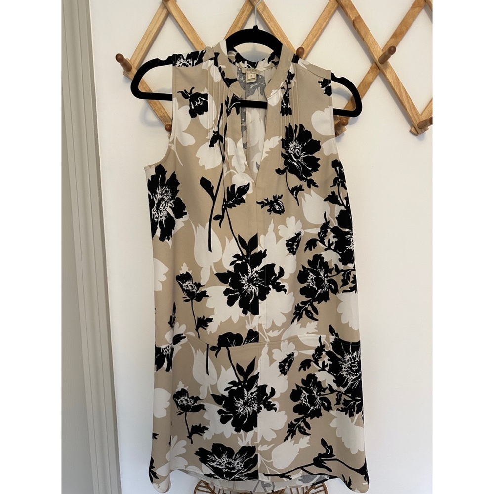 Floral black white and tan shift dress from Loft